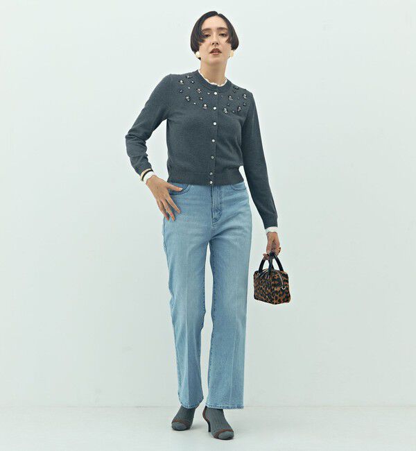 NOLLEY'S「《手洗い可能》ビジュー付きクルーネックカーディガン」|カーディガン|