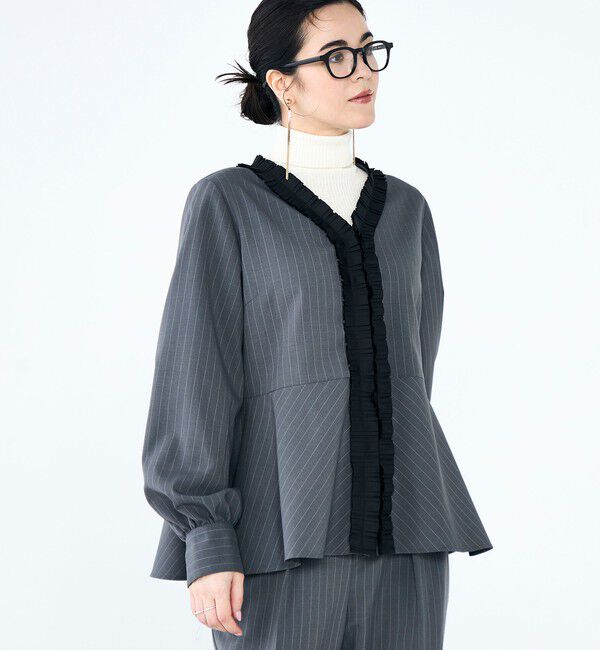 NOLLEY'S「《セットアップ対応》ウォッシャブル衿プリーツペプラムブラウス」|シャツ・ブラウス|