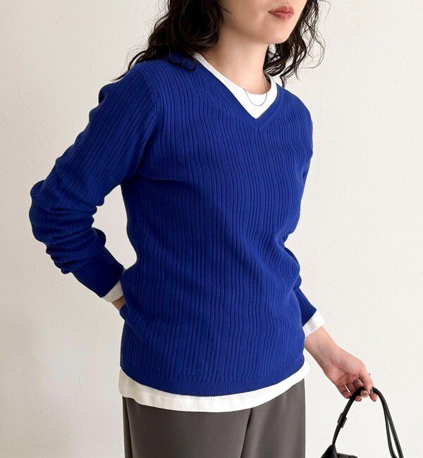 fredy emue「ちびVネックリブニットプルオーバー」|ニット・セーター|ブルー