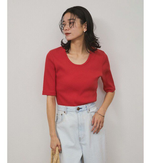 SALON adam et rope'「Primaveil ファームリーリブハーフスリーブTシャツ」|Tシャツ・カットソー|赤サブ