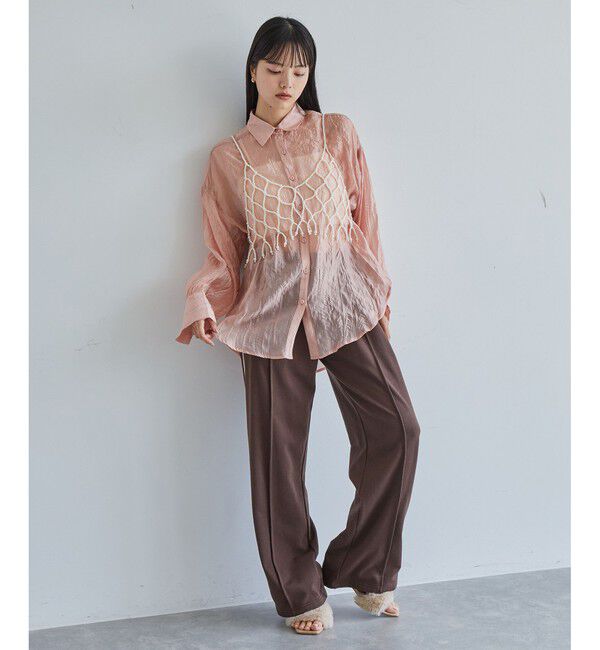 VIS「【洗える】【マルチWAY】シワ加工シアーシャツ」|シャツ・ブラウス|