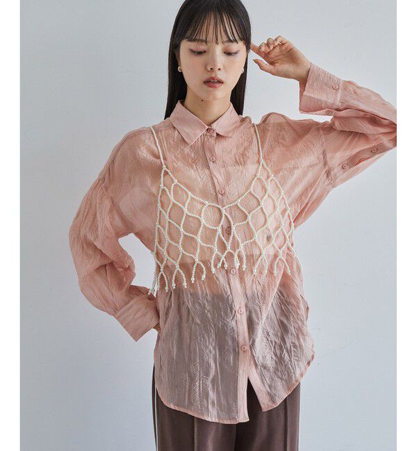 VIS「【洗える】【マルチWAY】シワ加工シアーシャツ」|シャツ・ブラウス|