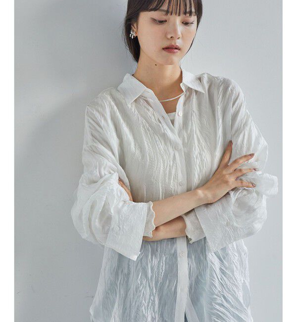 VIS「【洗える】【マルチWAY】シワ加工シアーシャツ」|シャツ・ブラウス|