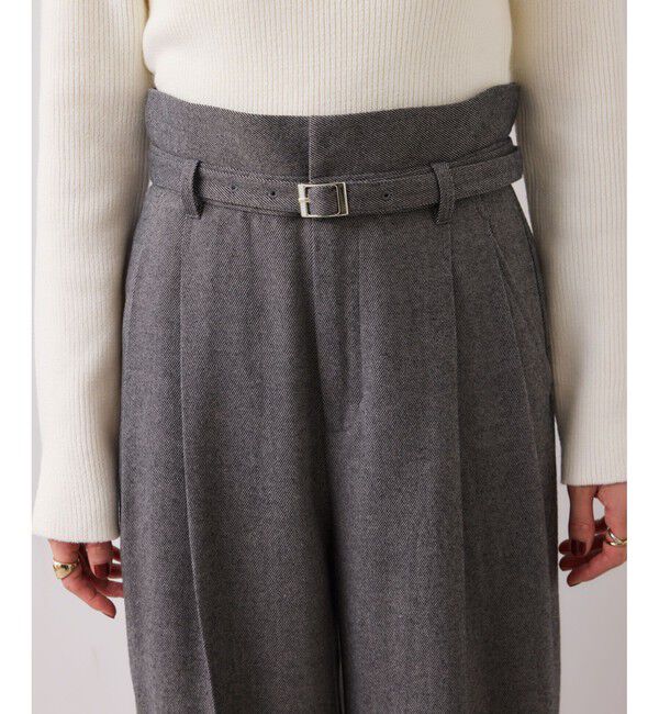 VIS「起毛ウールライク版ベルトディテールタックワイドパンツ」|チノ|