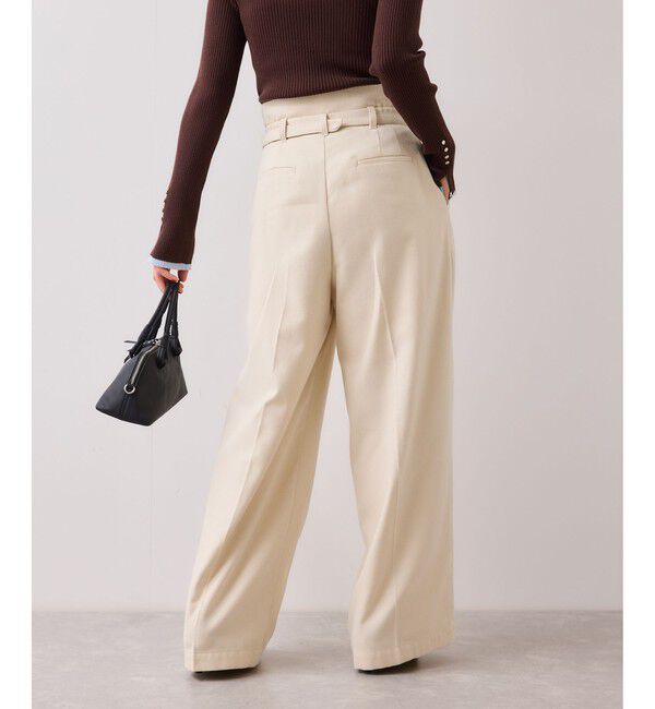 VIS「起毛ウールライク版ベルトディテールタックワイドパンツ」|チノ|