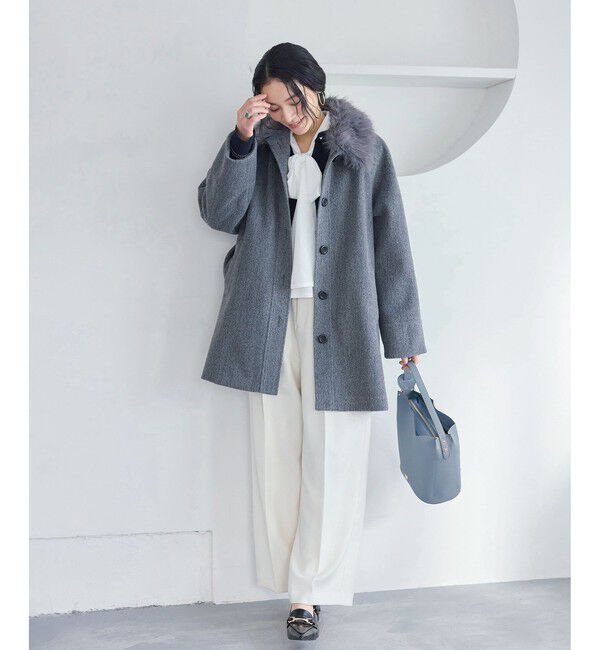 VIS「ファー付きAラインステンコート」|ステンカラーコート|