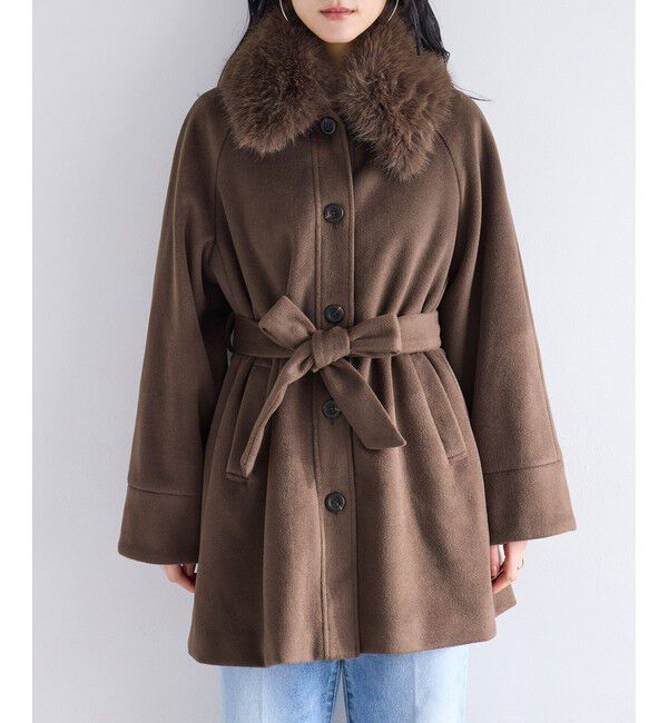 VIS「ファー付きAラインステンコート」|ステンカラーコート|