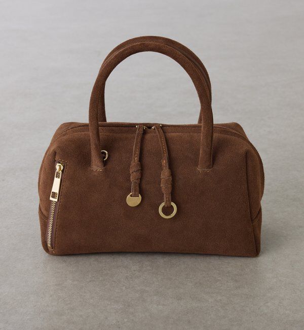  「【500mlペットボトル収納可/牛革】レザーチャームボストンバッグ/スエード」|ボストンバッグ|