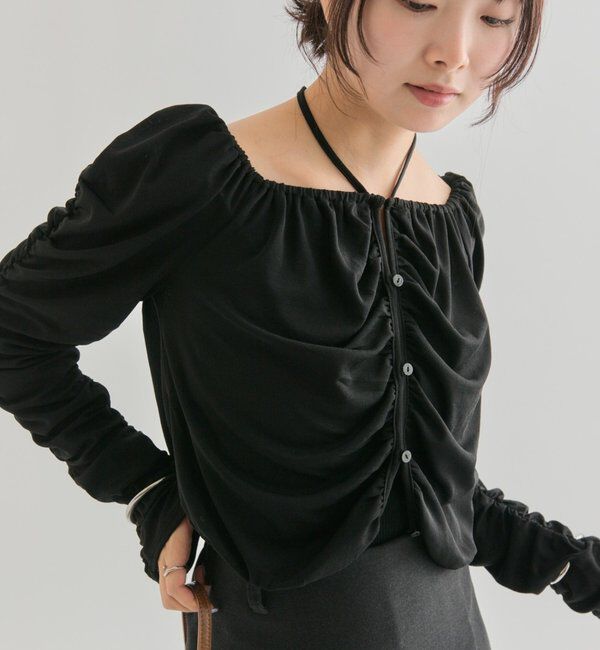  「スクエアネック シャーリングカーディガン」|Tシャツ・カットソー|ブラック