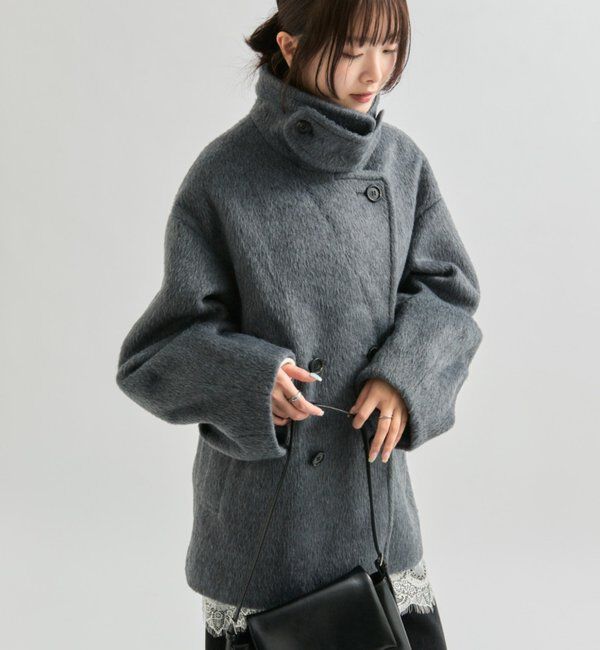  「ウール混 シャギーミドルコート」|その他|チャコールグレー
