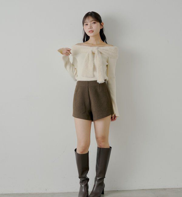  「【2サイズ展開あり】ブローチ付きコンパクトショートパンツ」|チノ|