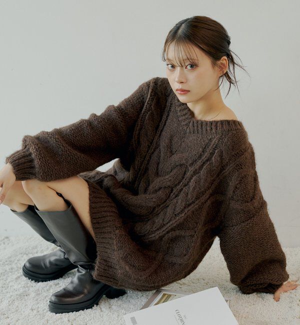  「ケーブルVルーズニットワンピース」|ワンピース|