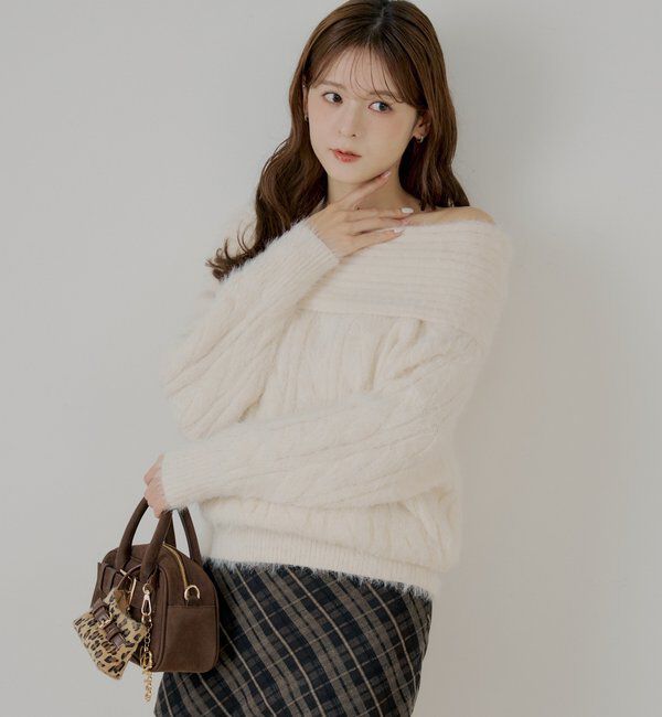  「リブデザインオフショルルーズニット」|ニット・セーター|