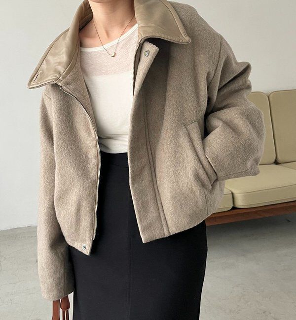  「【2WAYで着用可能】スタンドウールショートコート」|その他|