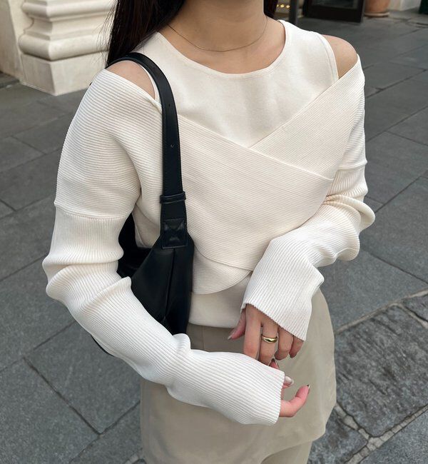  「オフショルクロスレイヤードニット」|ニット・セーター|