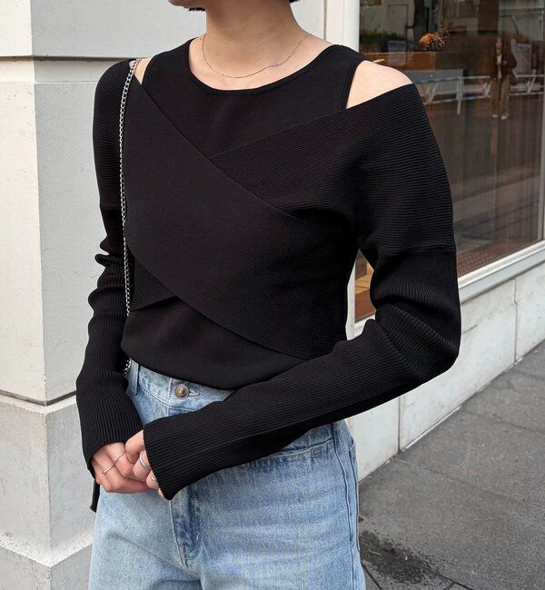  「オフショルクロスレイヤードニット」|ニット・セーター|