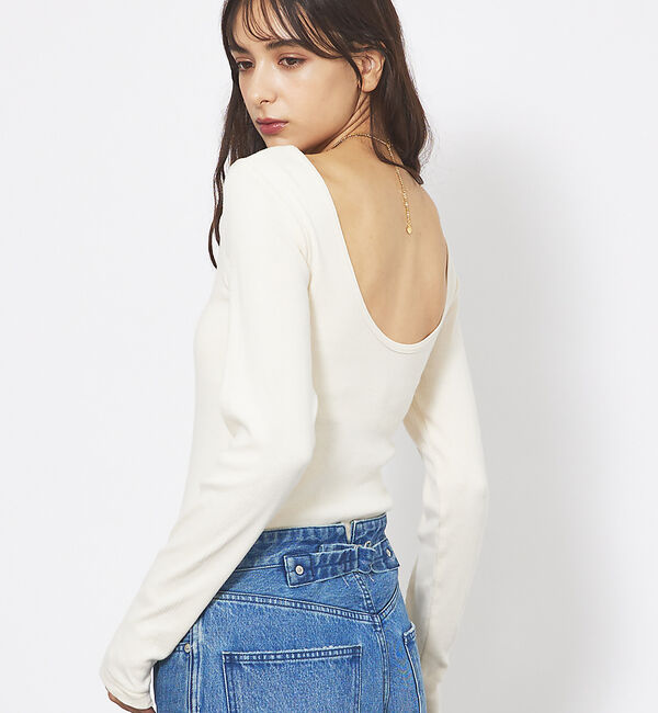 Rouge vif「【Robert P. Miller】パネルリブ バックオープンロンT / 背あき」|Tシャツ・カットソー|ホワイト