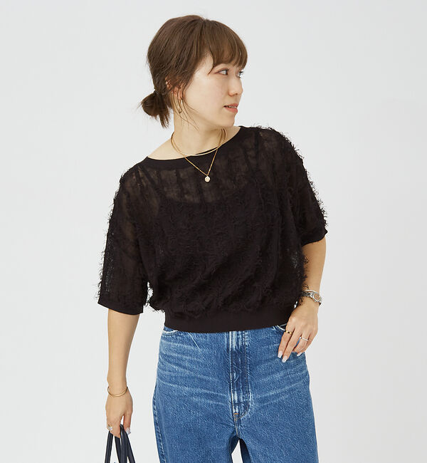 Rouge vif「シアーフリンジニット フレンチプルオーバー」|ニット・セーター|