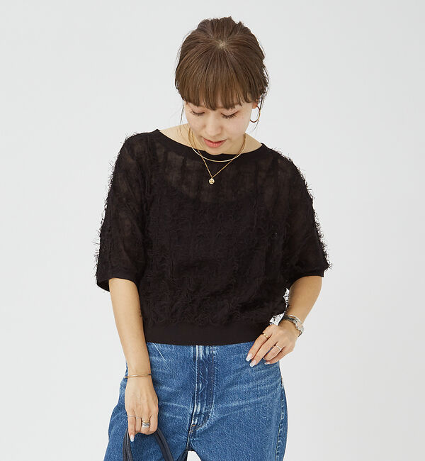 Rouge vif「シアーフリンジニット フレンチプルオーバー」|ニット・セーター|