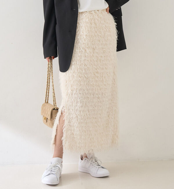 Rouge vif「フリンジフェザーサイドスリットスカート」|スカート|オフホワイト