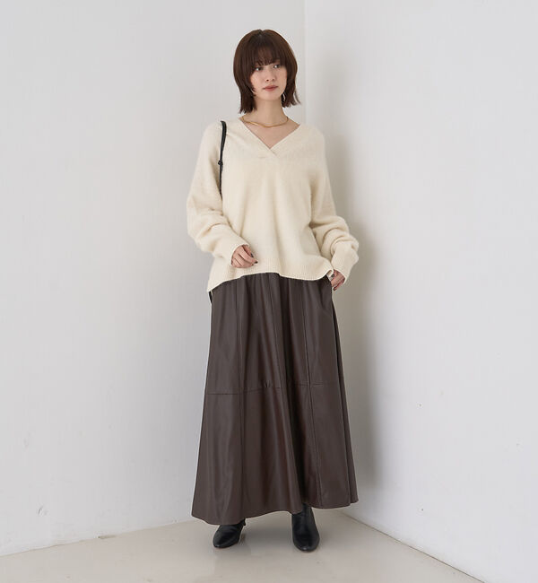 Rouge vif「フェイクレザーフレアスカート」|スカート|