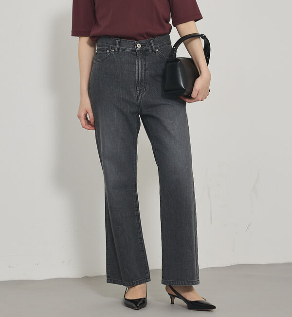 qualite「【e&times;qualite】フレアークロップドデニム」|デニム|グレー