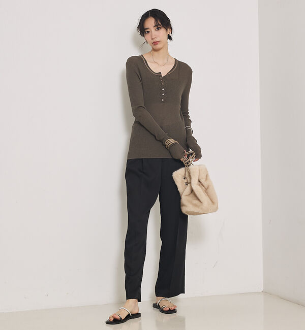qualite「ヘンリーネックシアーリブニット」|Tシャツ・カットソー|