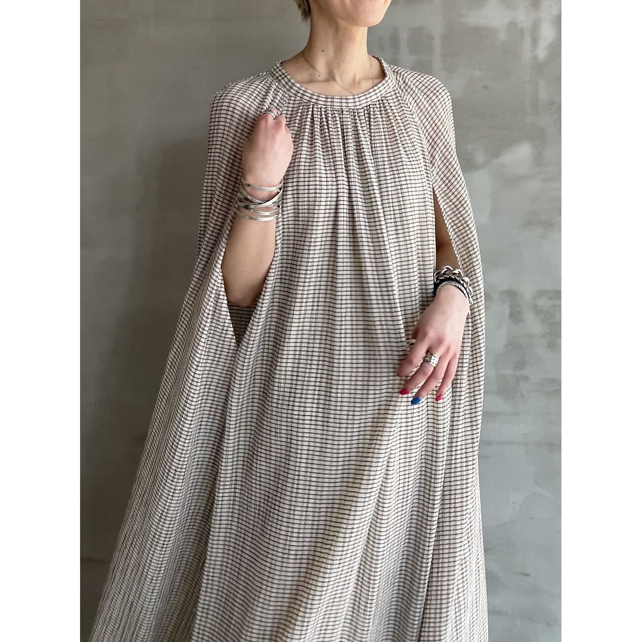 HELIOPOLE「HELIOPOLE CRAPE WINDOWPANE N/S DRESS」|ワンピース|