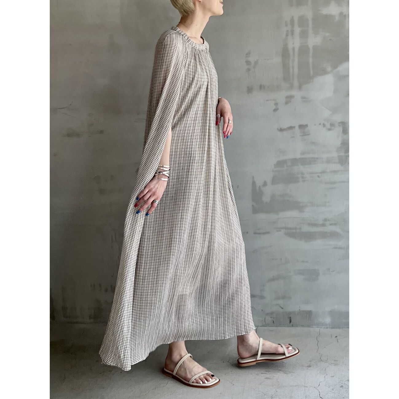 HELIOPOLE「HELIOPOLE CRAPE WINDOWPANE N/S DRESS」|ワンピース|