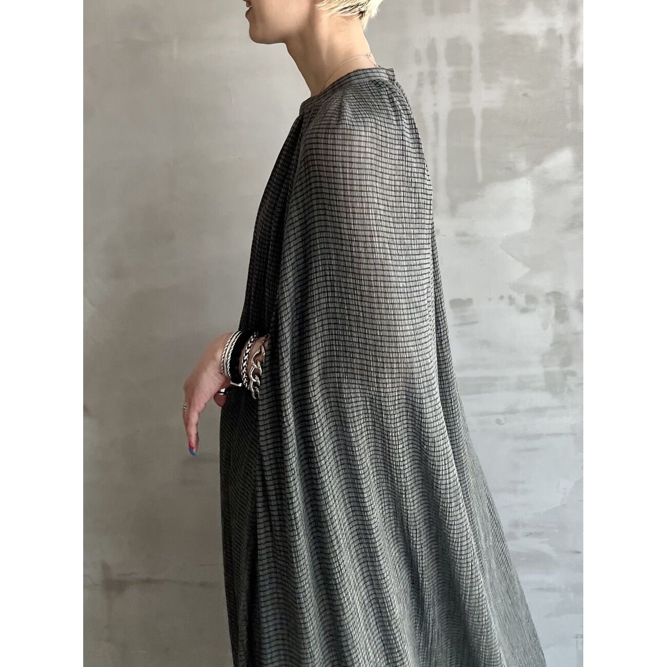 HELIOPOLE「HELIOPOLE CRAPE WINDOWPANE N/S DRESS」|ワンピース|