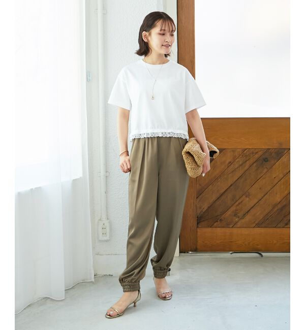  「《手洗い可能》komatsu.裾レースクロップドTシャツ」|Tシャツ・カットソー|