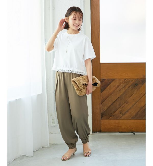  「《手洗い可能》komatsu.裾レースクロップドTシャツ」|Tシャツ・カットソー|