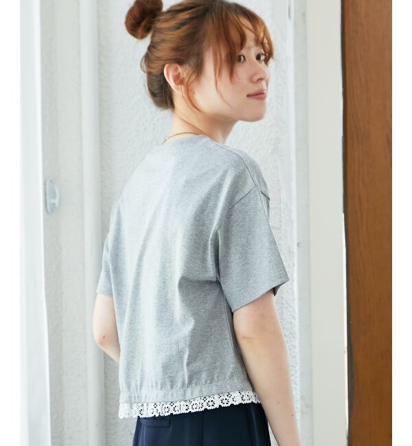  「《手洗い可能》komatsu.裾レースクロップドTシャツ」|Tシャツ・カットソー|