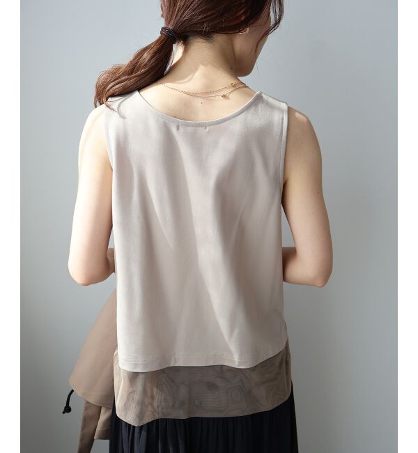  「サテン&times;スムース 裾チュールタンク」|タンクトップ|