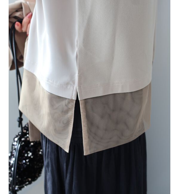  「サテン&times;スムース 裾チュールタンク」|タンクトップ|