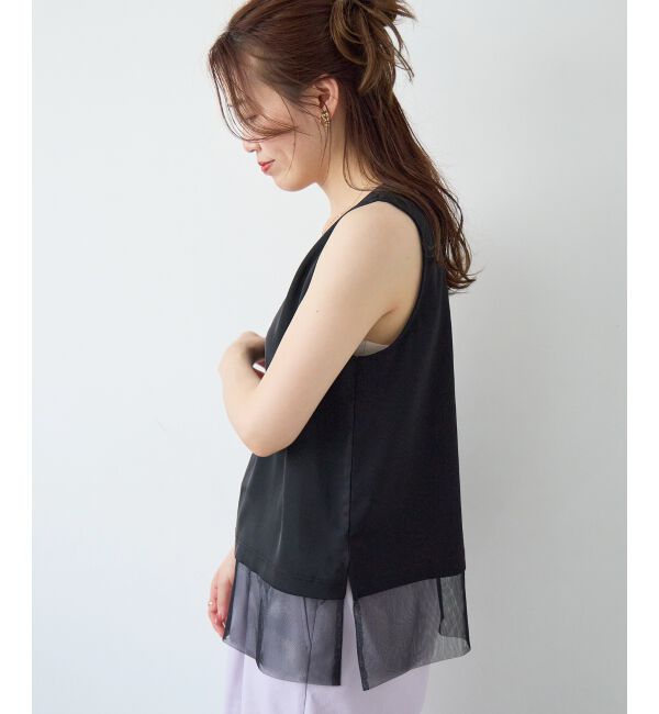  「サテン&times;スムース 裾チュールタンク」|タンクトップ|