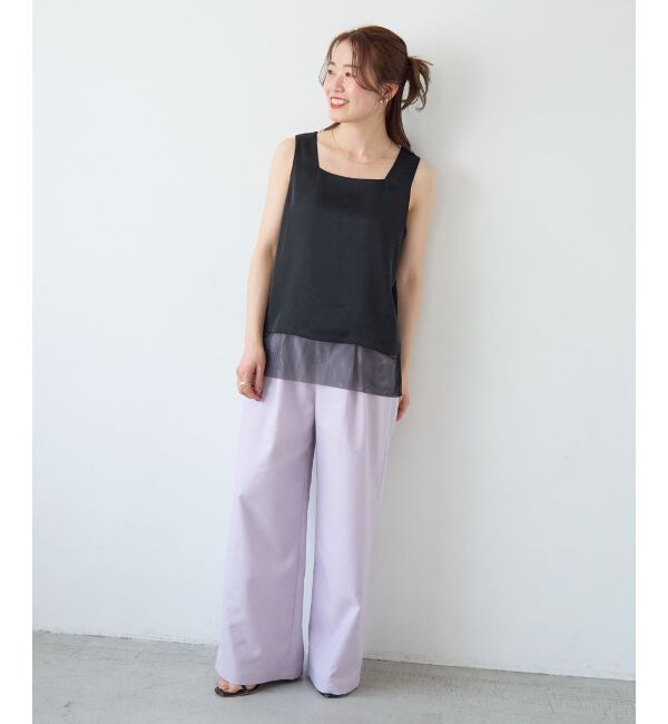  「サテン&times;スムース 裾チュールタンク」|タンクトップ|