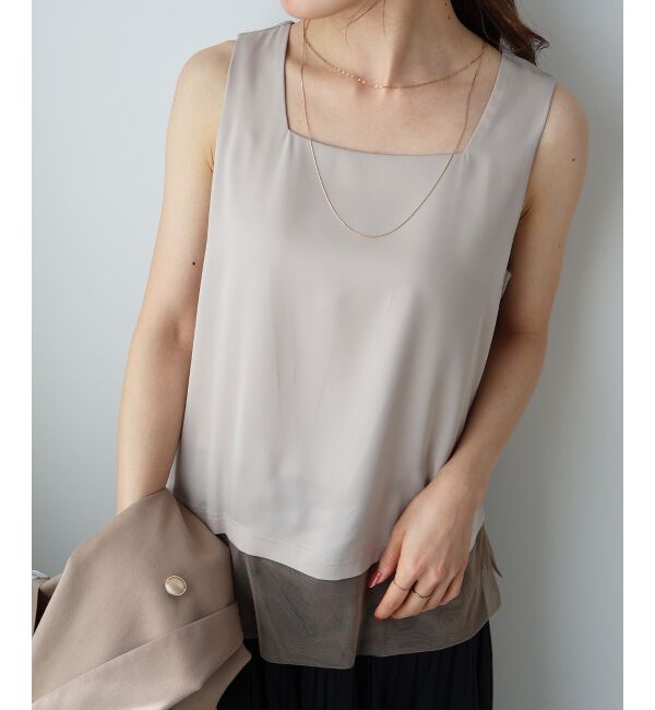  「サテン&times;スムース 裾チュールタンク」|タンクトップ|