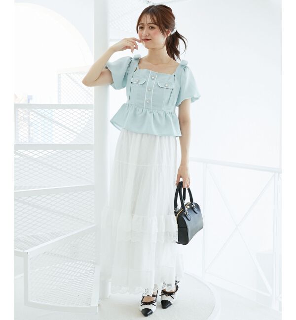  「肩リボンツイードペプラムブラウス」|シャツ・ブラウス|