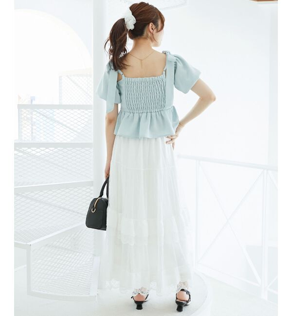  「肩リボンツイードペプラムブラウス」|シャツ・ブラウス|