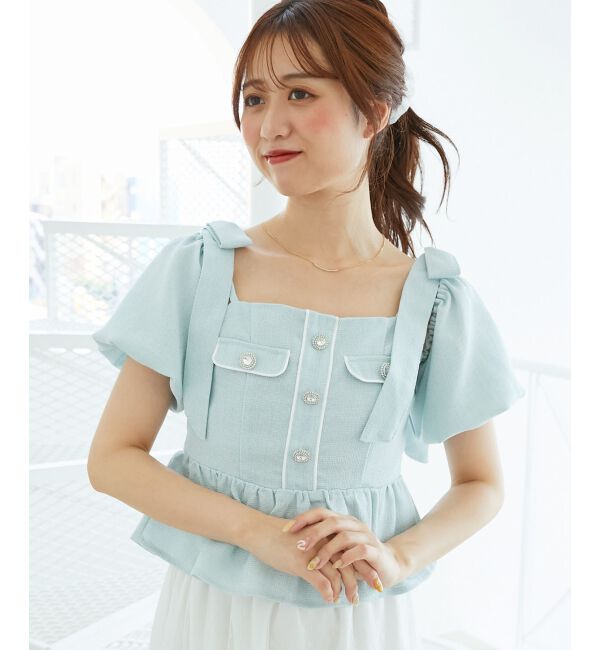  「肩リボンツイードペプラムブラウス」|シャツ・ブラウス|