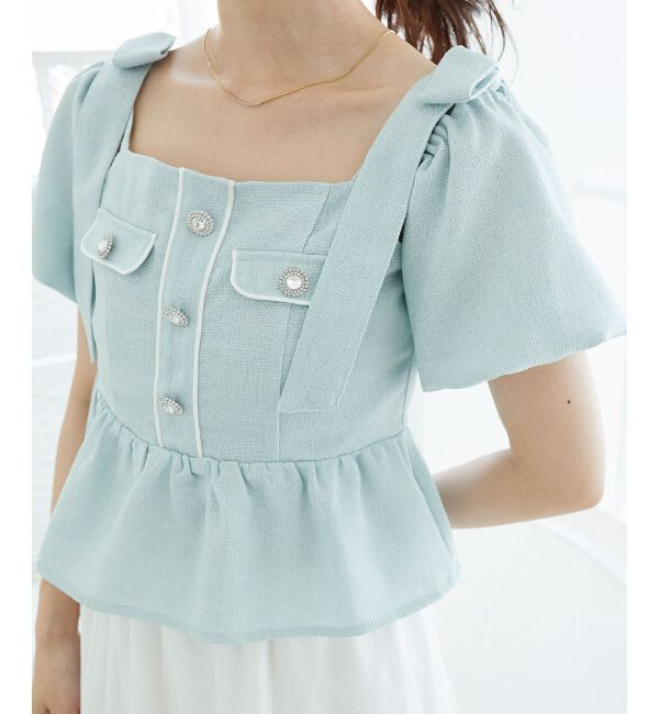  「肩リボンツイードペプラムブラウス」|シャツ・ブラウス|