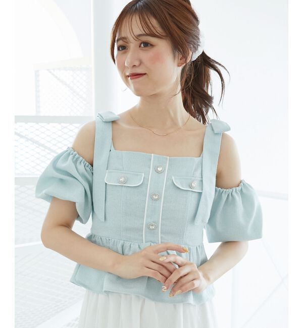  「肩リボンツイードペプラムブラウス」|シャツ・ブラウス|