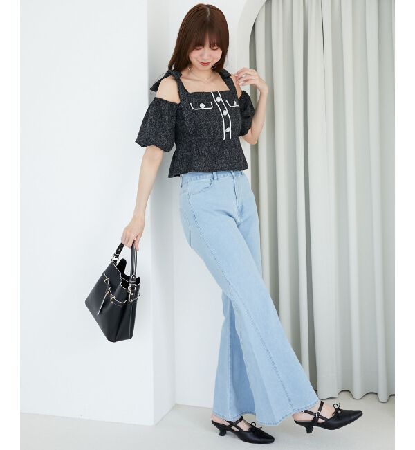  「肩リボンツイードペプラムブラウス」|シャツ・ブラウス|