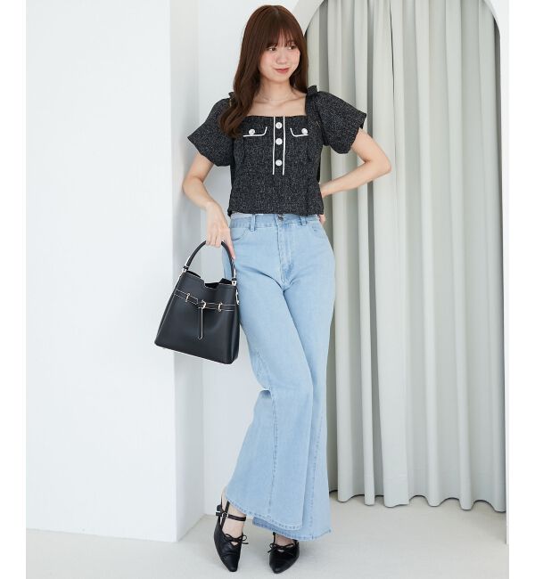  「肩リボンツイードペプラムブラウス」|シャツ・ブラウス|