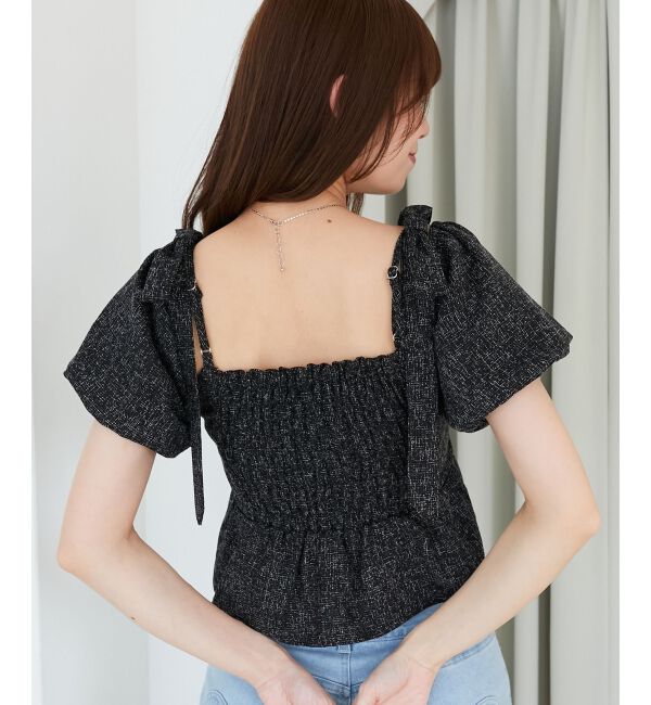  「肩リボンツイードペプラムブラウス」|シャツ・ブラウス|