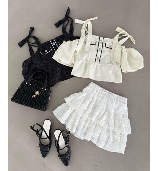  「肩リボンツイードペプラムブラウス」|シャツ・ブラウス|