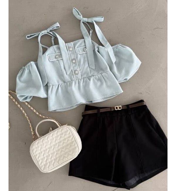  「肩リボンツイードペプラムブラウス」|シャツ・ブラウス|