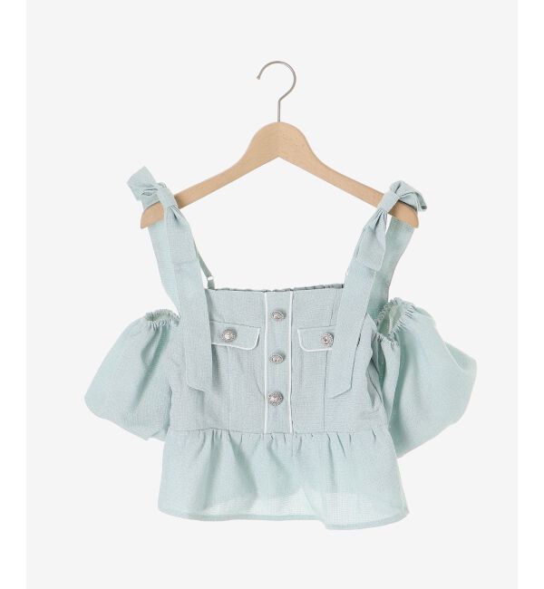  「肩リボンツイードペプラムブラウス」|シャツ・ブラウス|