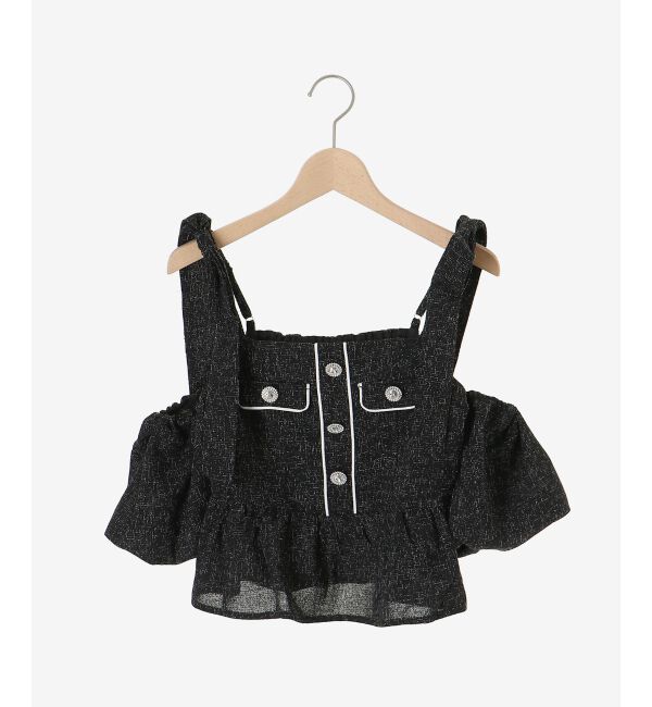  「肩リボンツイードペプラムブラウス」|シャツ・ブラウス|